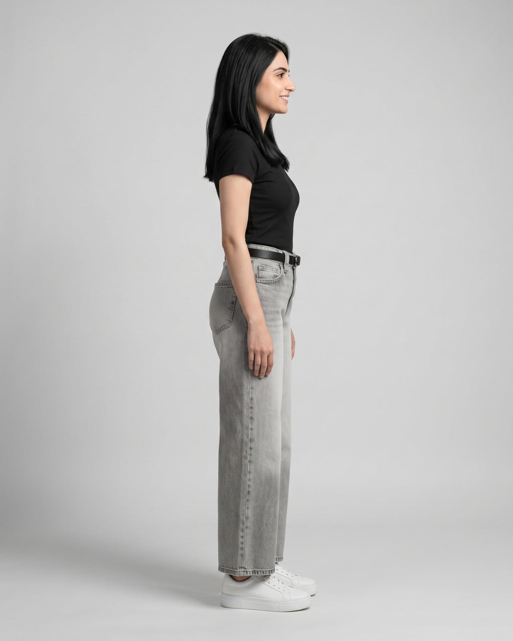 High-Waisted Grey Wide-Leg Jeans