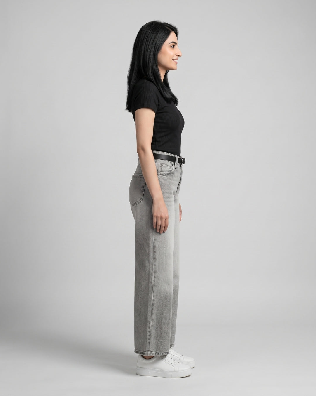 High-Waisted Grey Wide-Leg Jeans