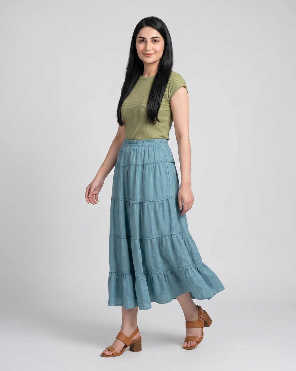 Teal Blue Boho Peasant Skirt
