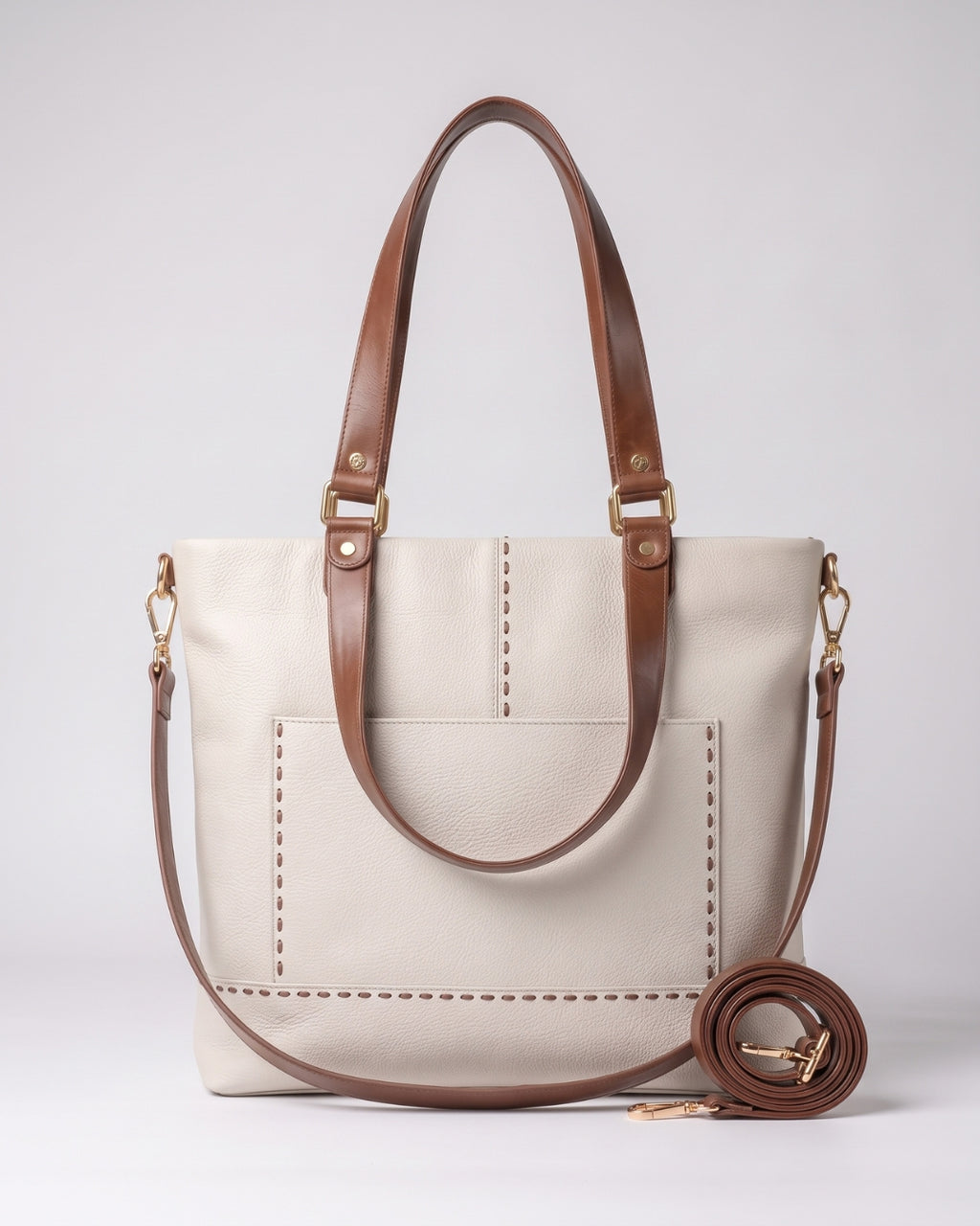 Contrast-Stitch White Tote Bag