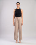 Beige Pinstripe Pleated Trousers