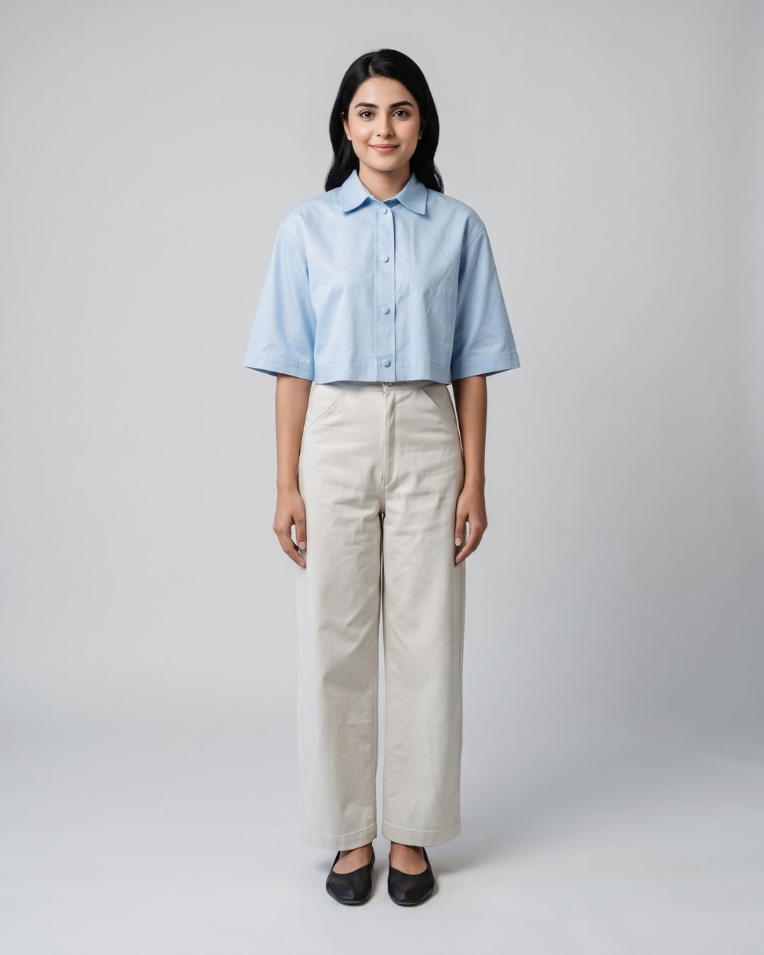 Short Sleeve Cropped Button-Down