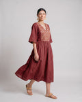 Ochre Bell-Sleeve Flowy Dress
