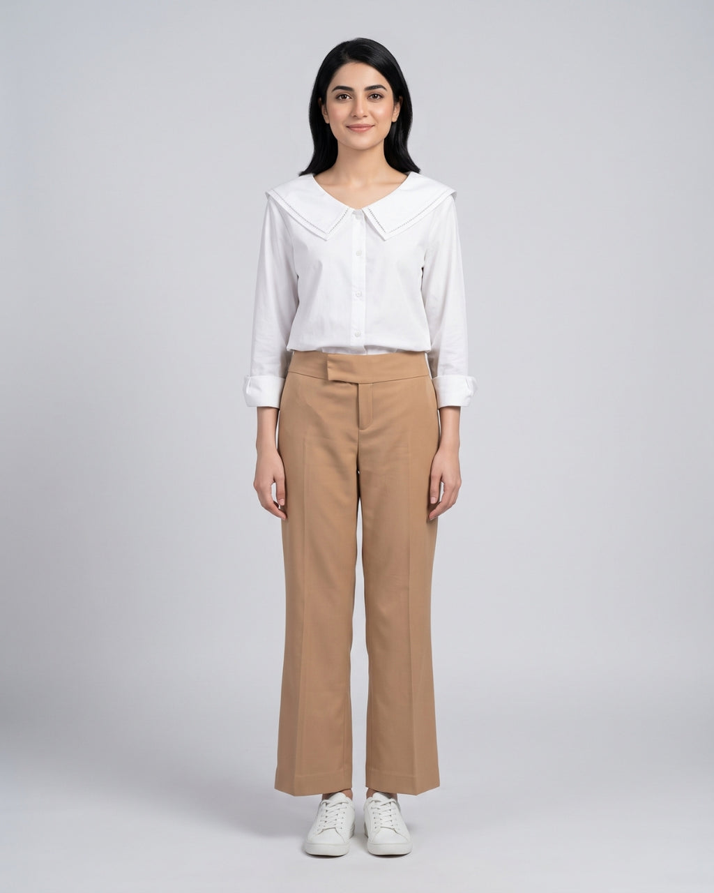 Camel Straight-Leg Tailored Trousers