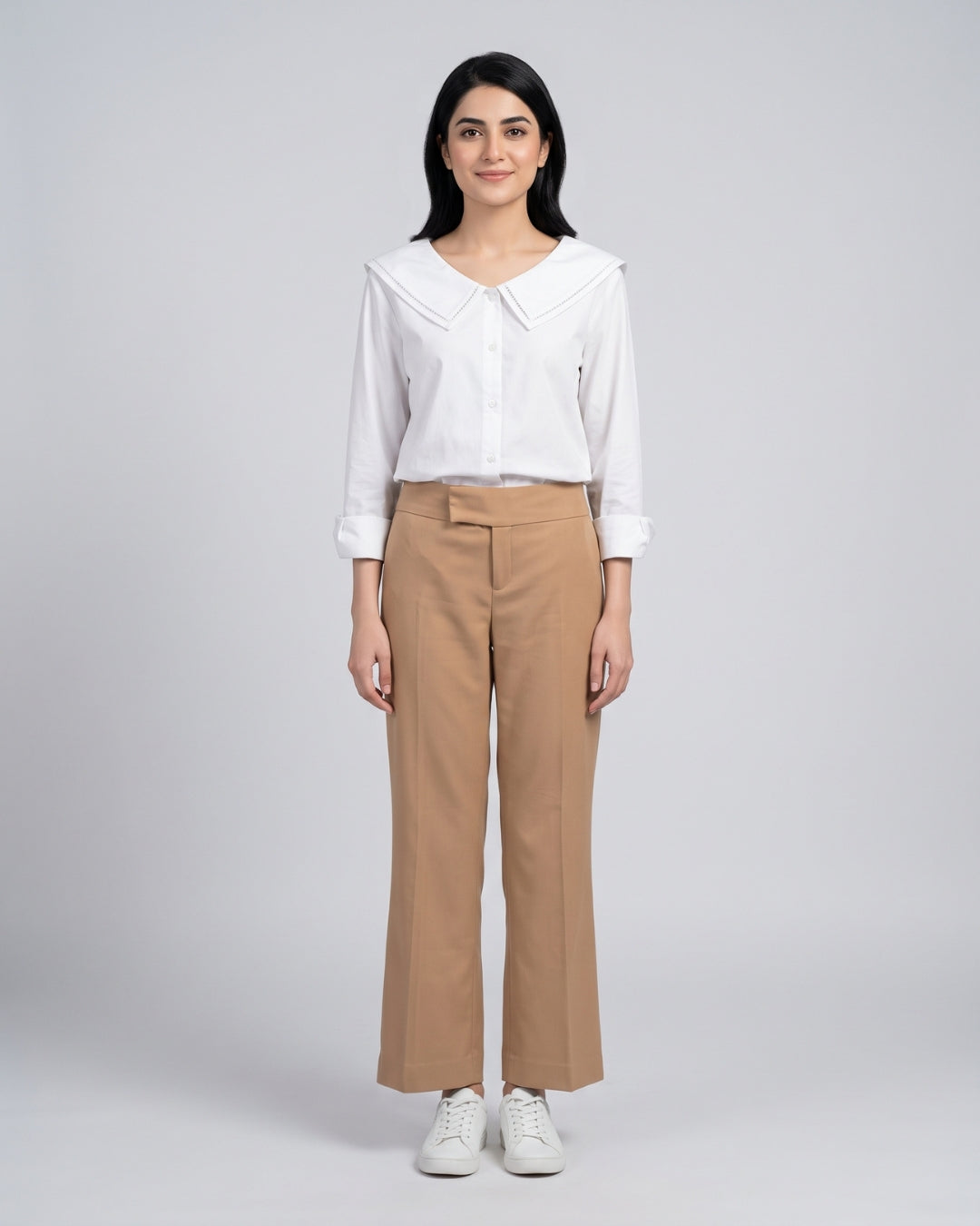 Camel Straight-Leg Tailored Trousers
