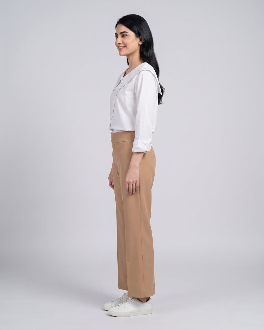 Camel Straight-Leg Tailored Trousers