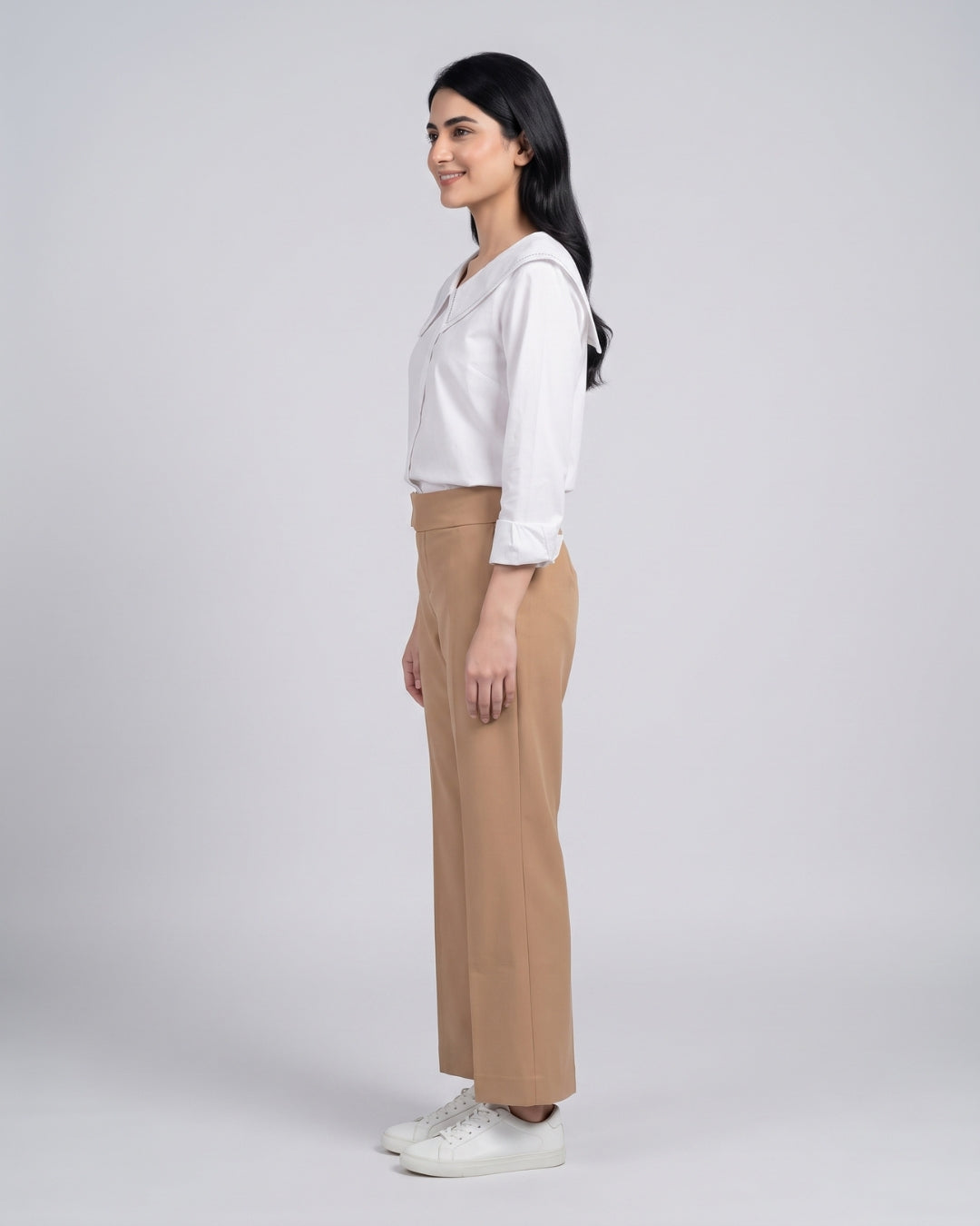 Camel Straight-Leg Tailored Trousers