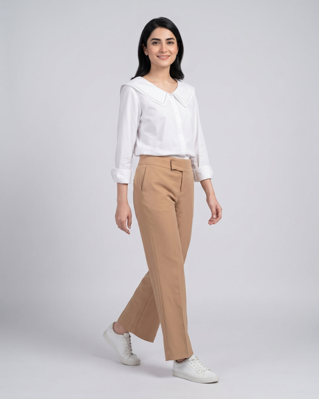 Camel Straight-Leg Tailored Trousers