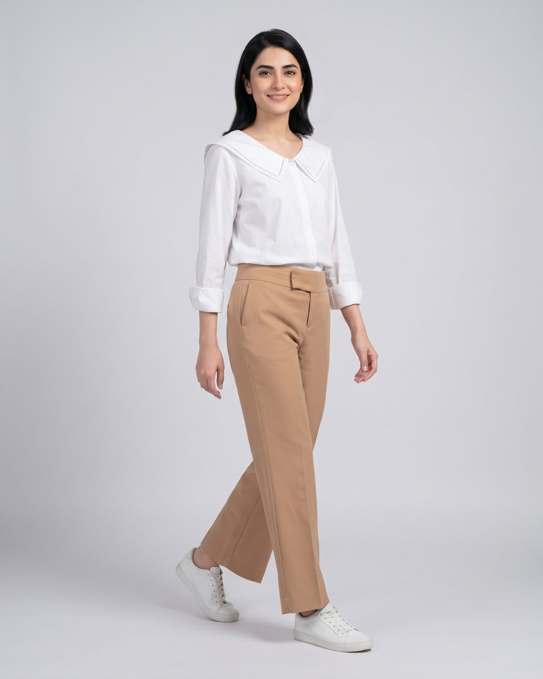 Camel Straight-Leg Tailored Trousers