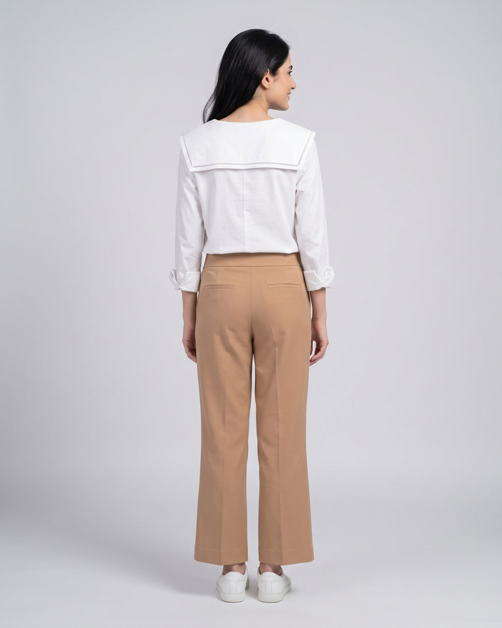 Camel Straight-Leg Tailored Trousers