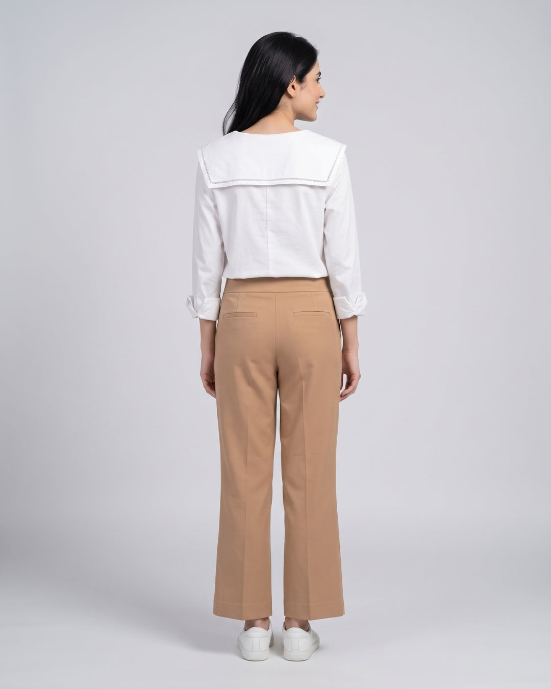 Camel Straight-Leg Tailored Trousers