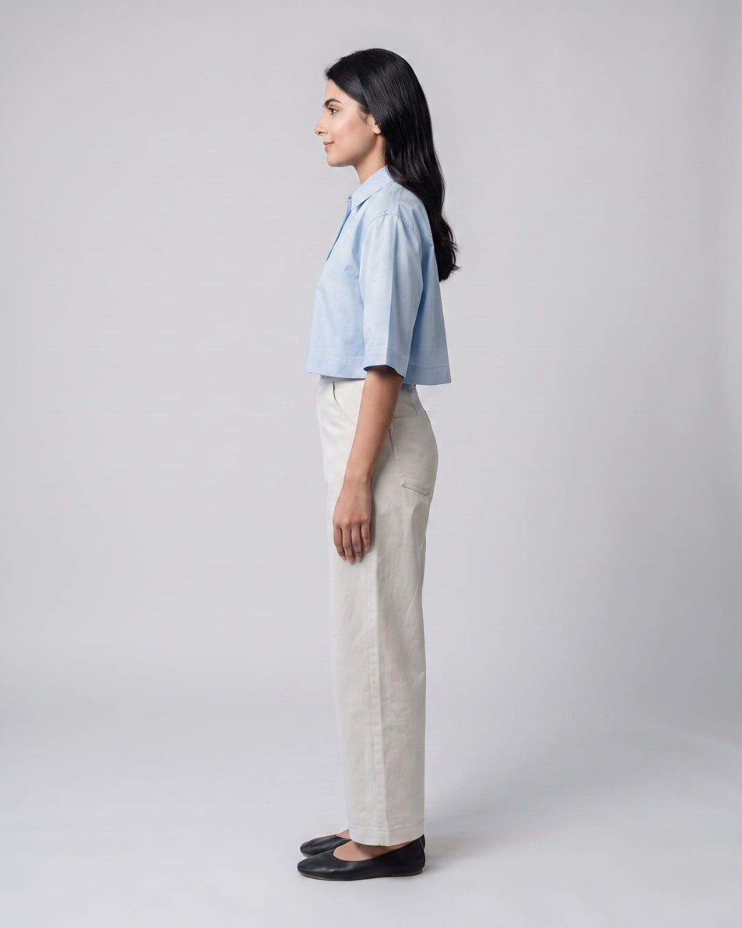 Short Sleeve Cropped Button-Down