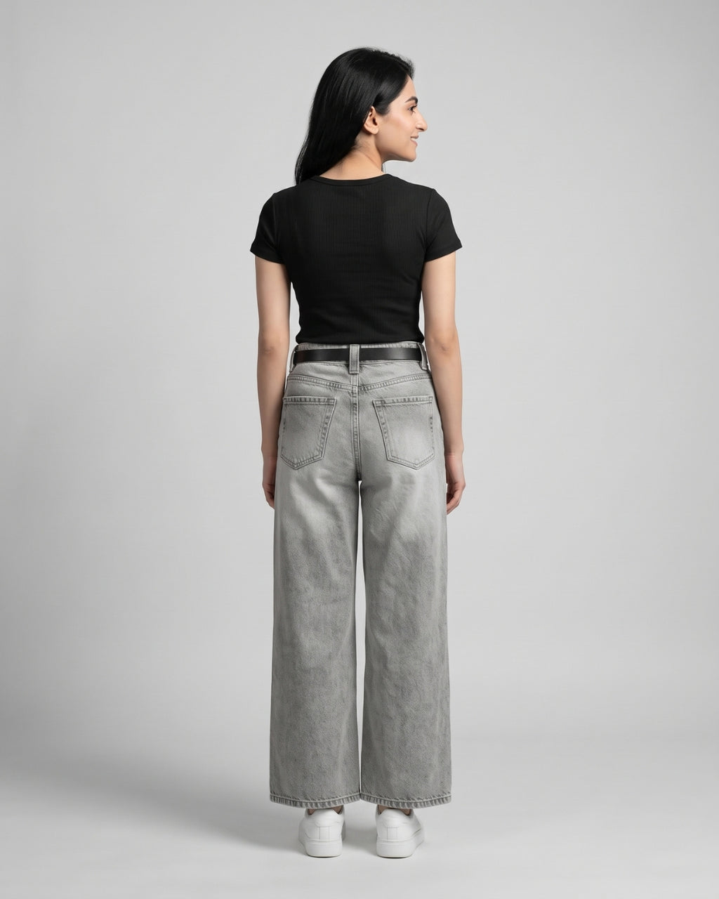 High-Waisted Grey Wide-Leg Jeans