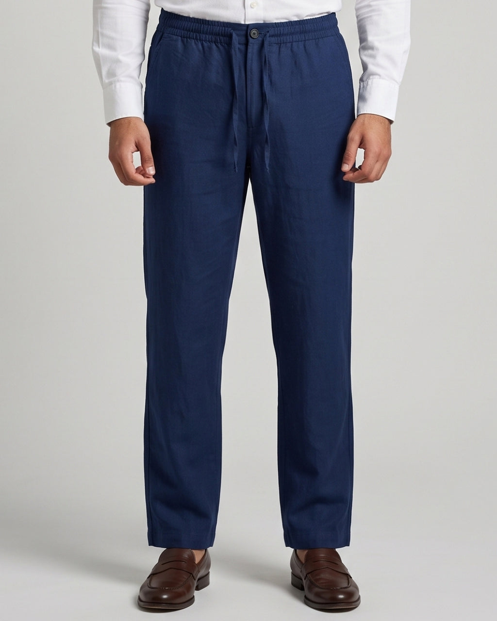 Relaxed Fit Blue Linen Trousers