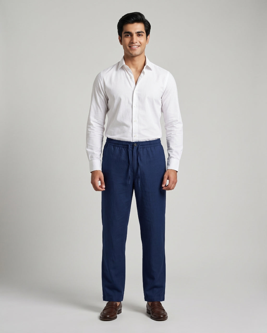 Relaxed Fit Blue Linen Trousers