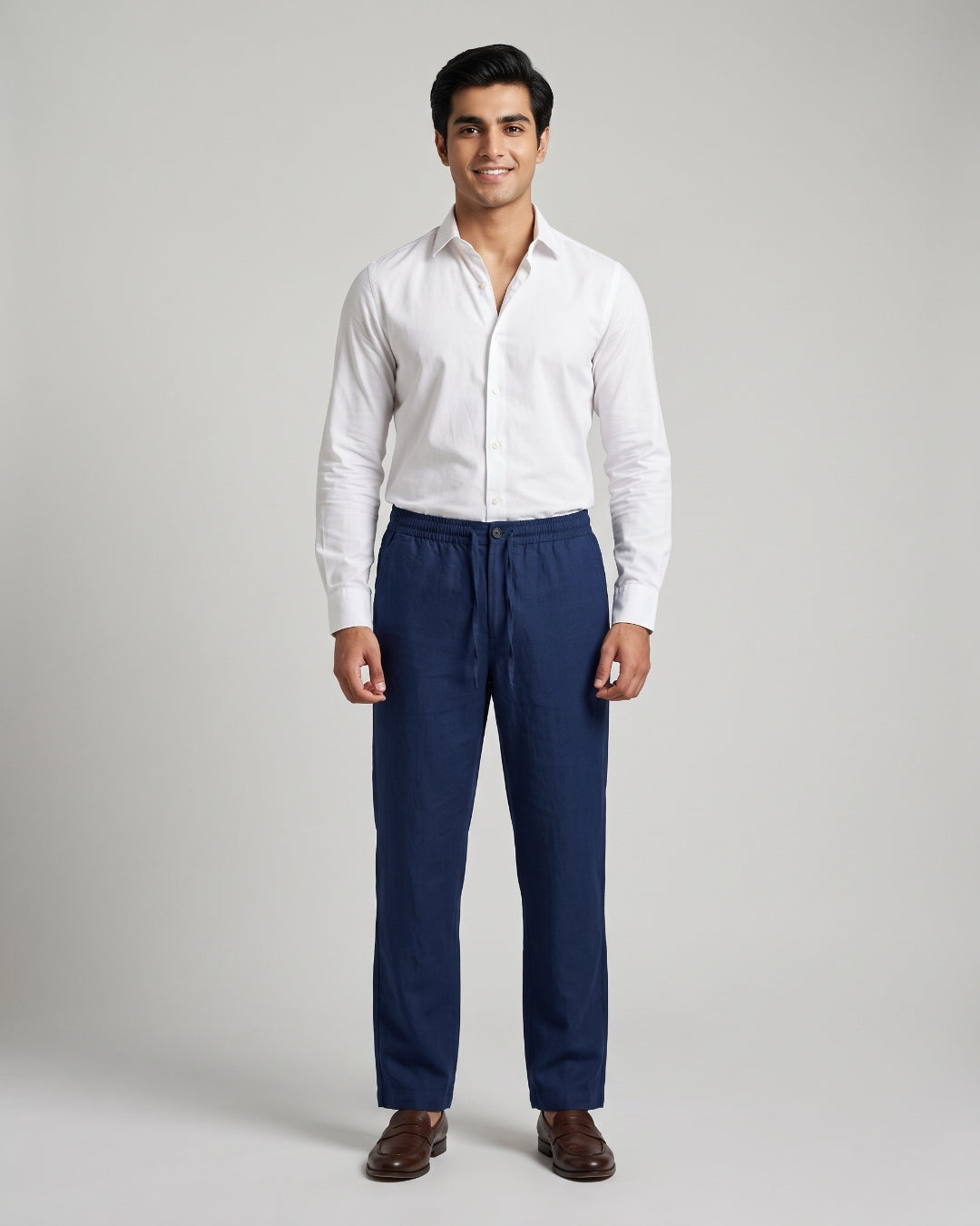 Relaxed Fit Blue Linen Trousers