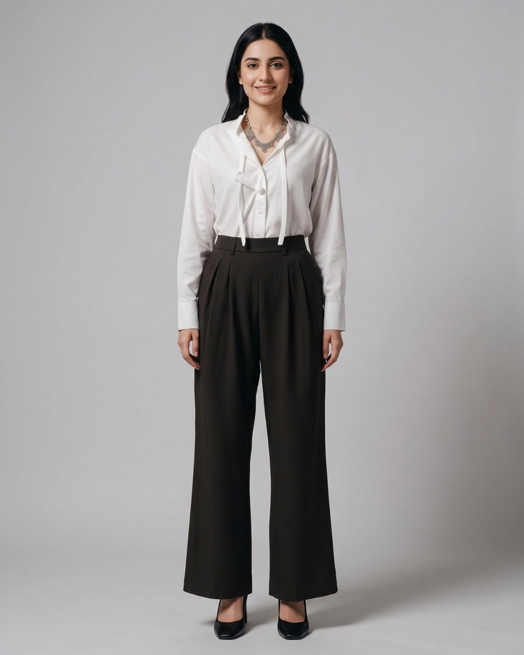 Black High-Waisted Pleated Trousers