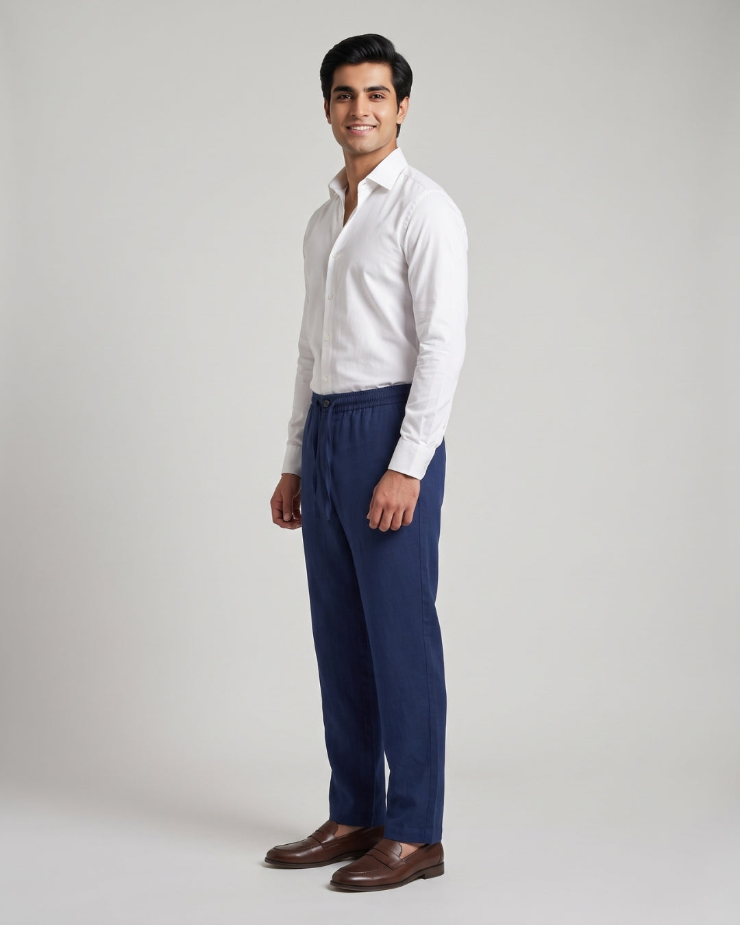 Relaxed Fit Blue Linen Trousers