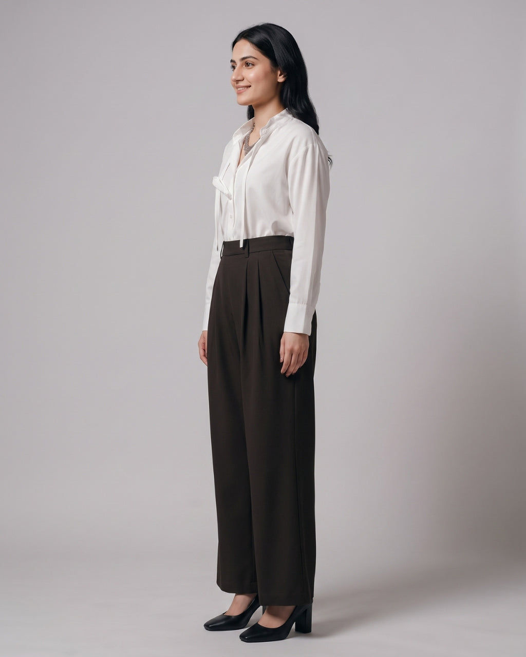 Black High-Waisted Pleated Trousers