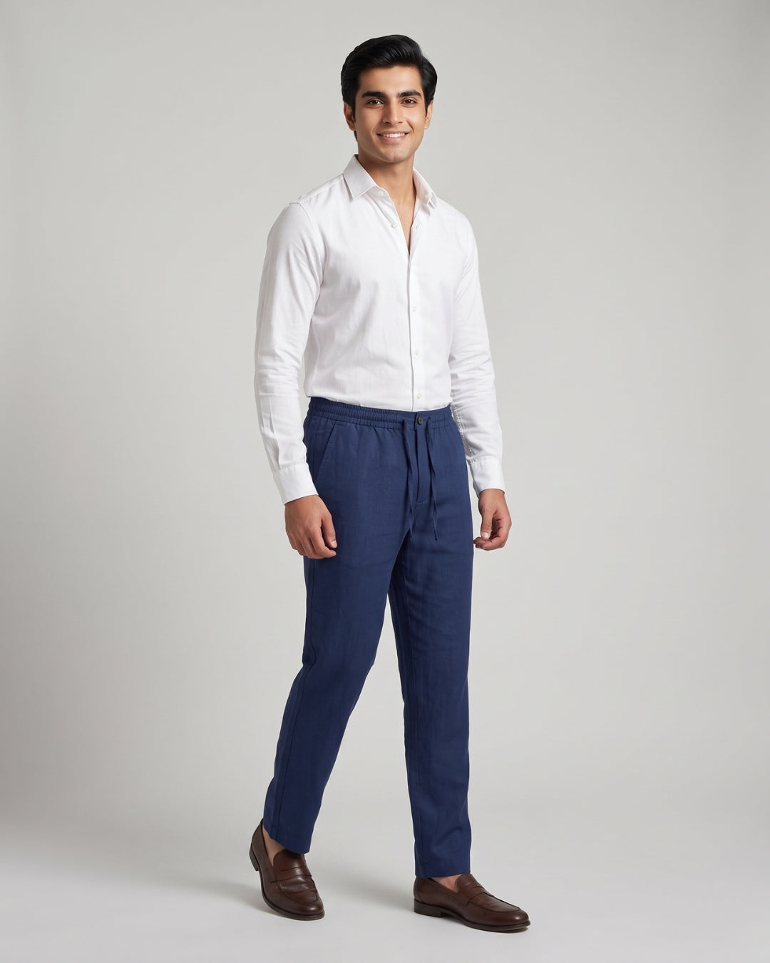Relaxed Fit Blue Linen Trousers