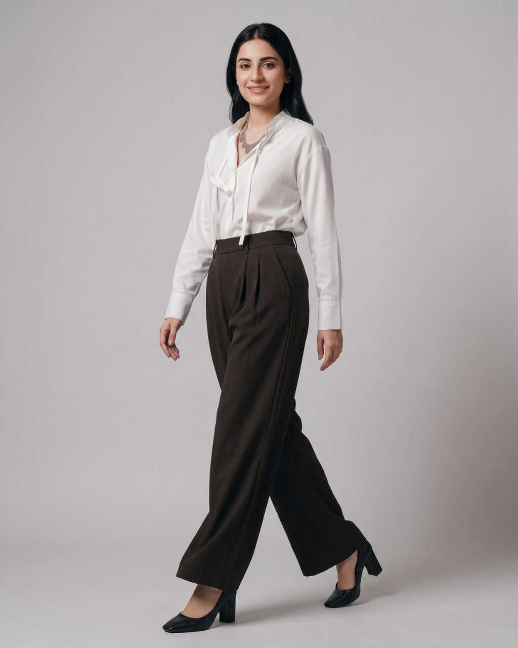 Black High-Waisted Pleated Trousers