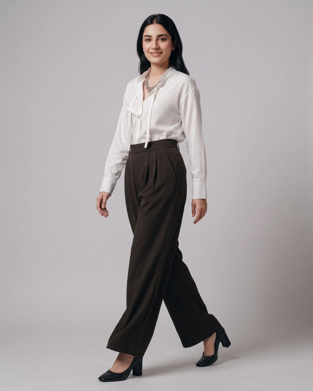 Black High-Waisted Pleated Trousers