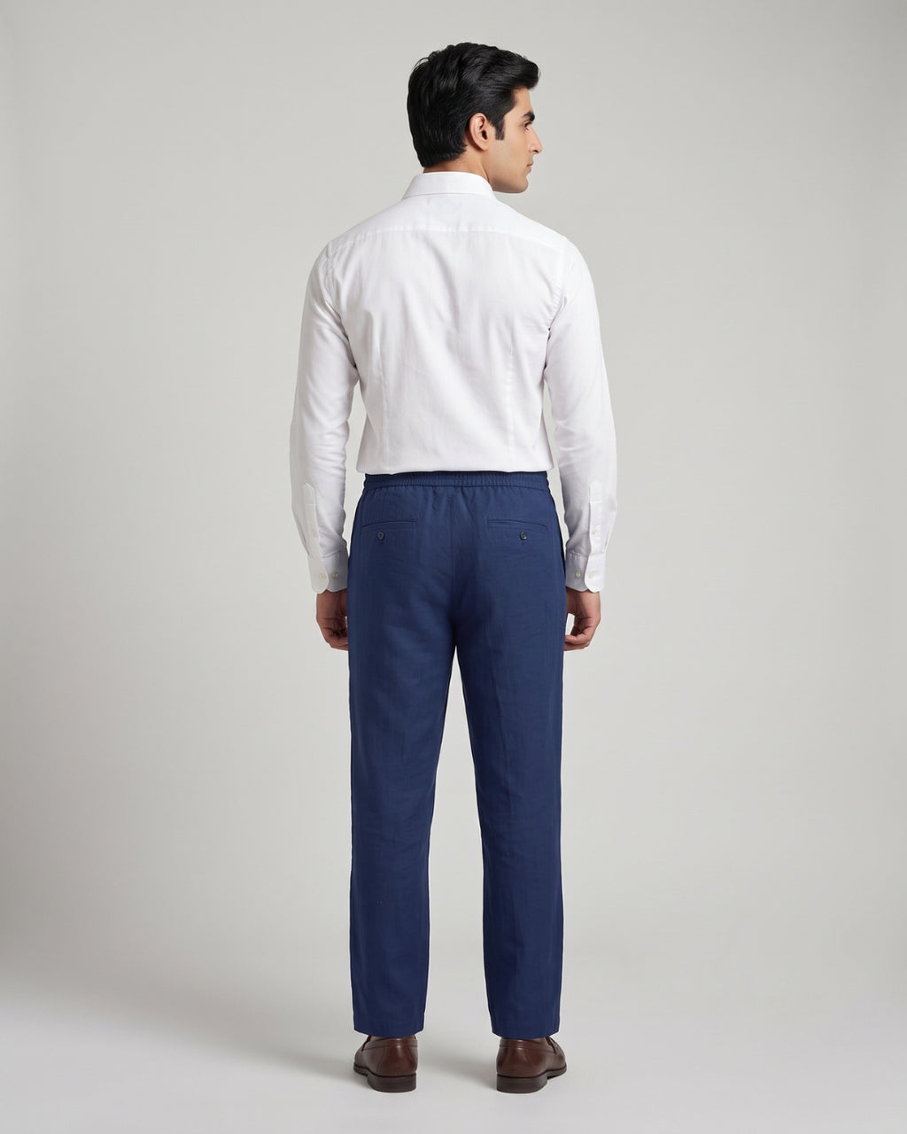 Relaxed Fit Blue Linen Trousers