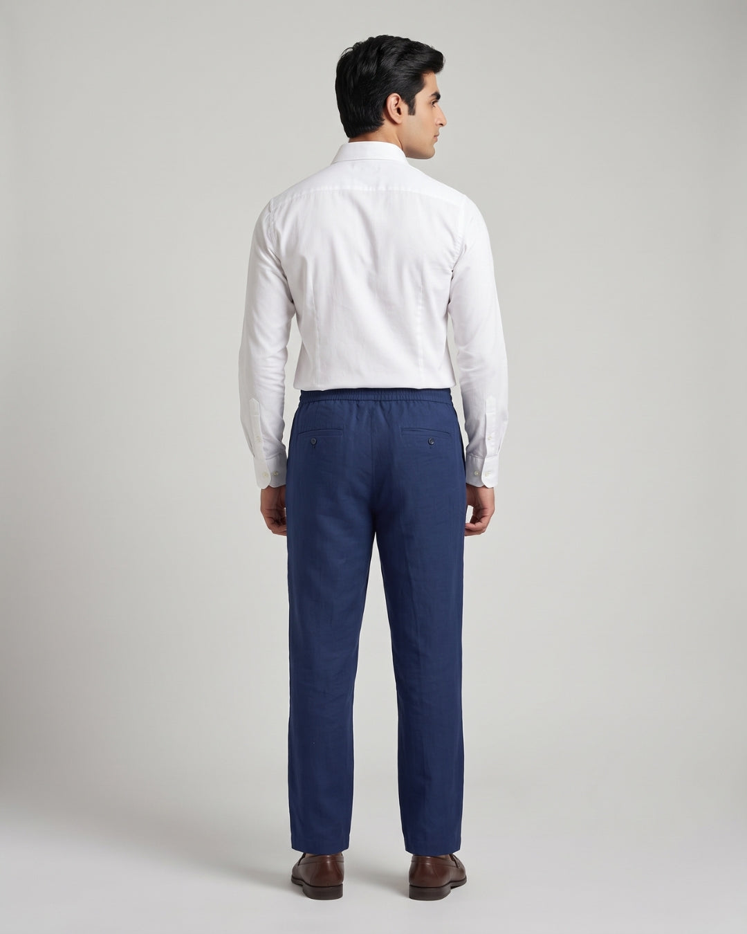 Relaxed Fit Blue Linen Trousers