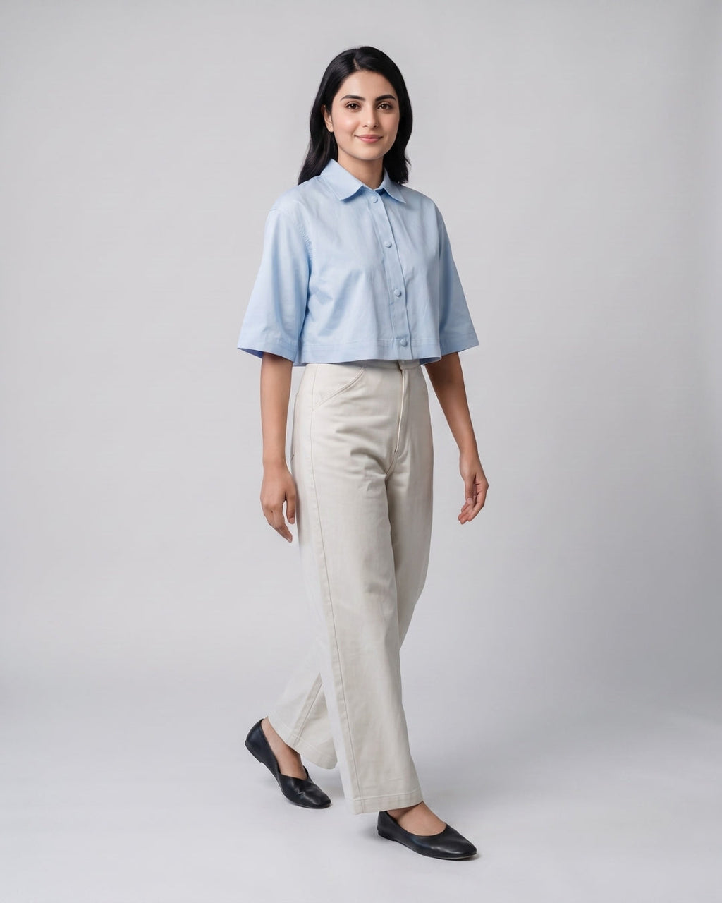 Short Sleeve Cropped Button-Down