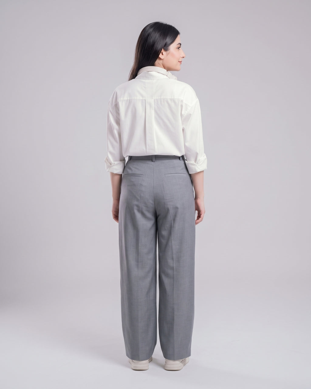 Grey High-Waisted Pleated Trousers