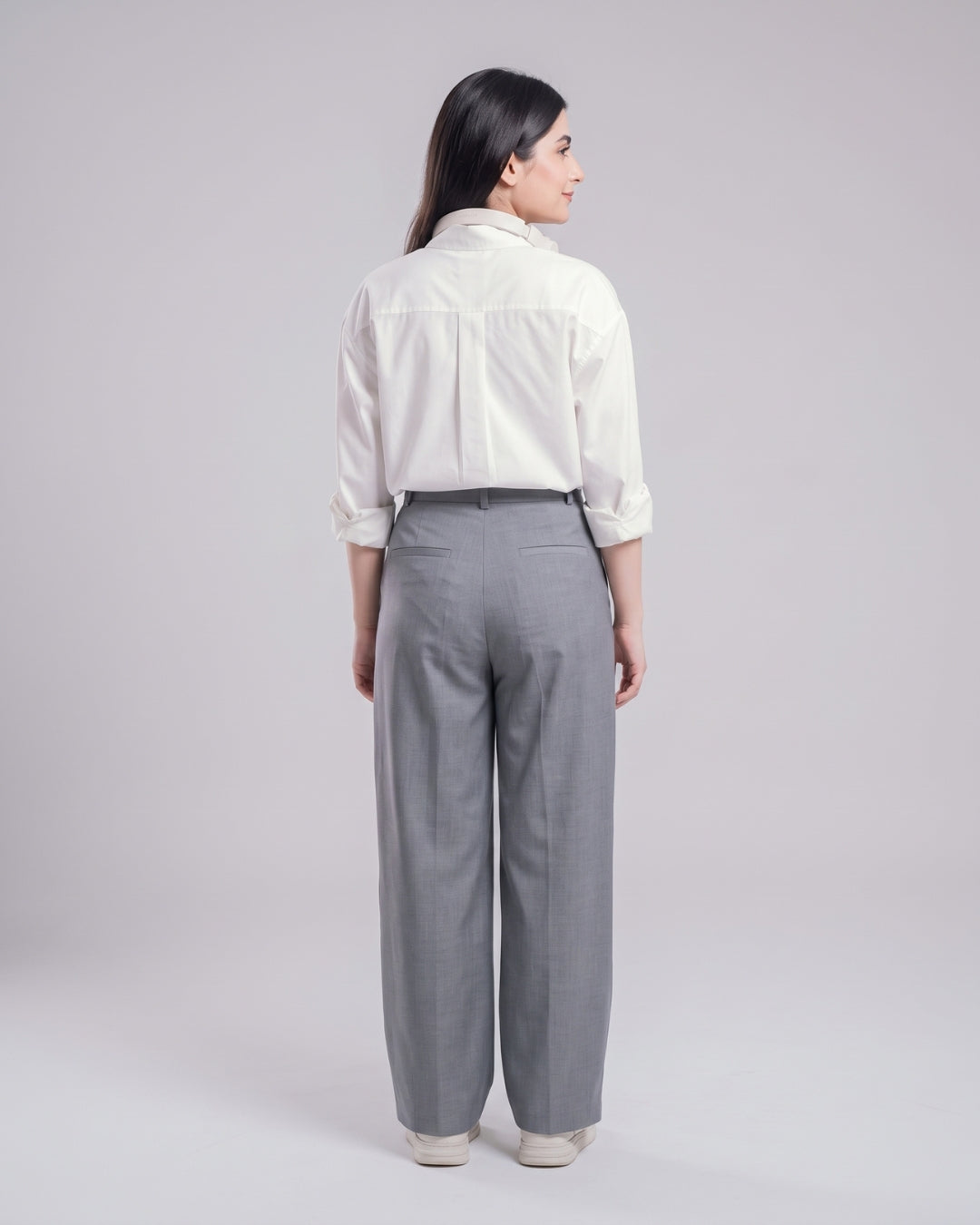 Grey High-Waisted Pleated Trousers