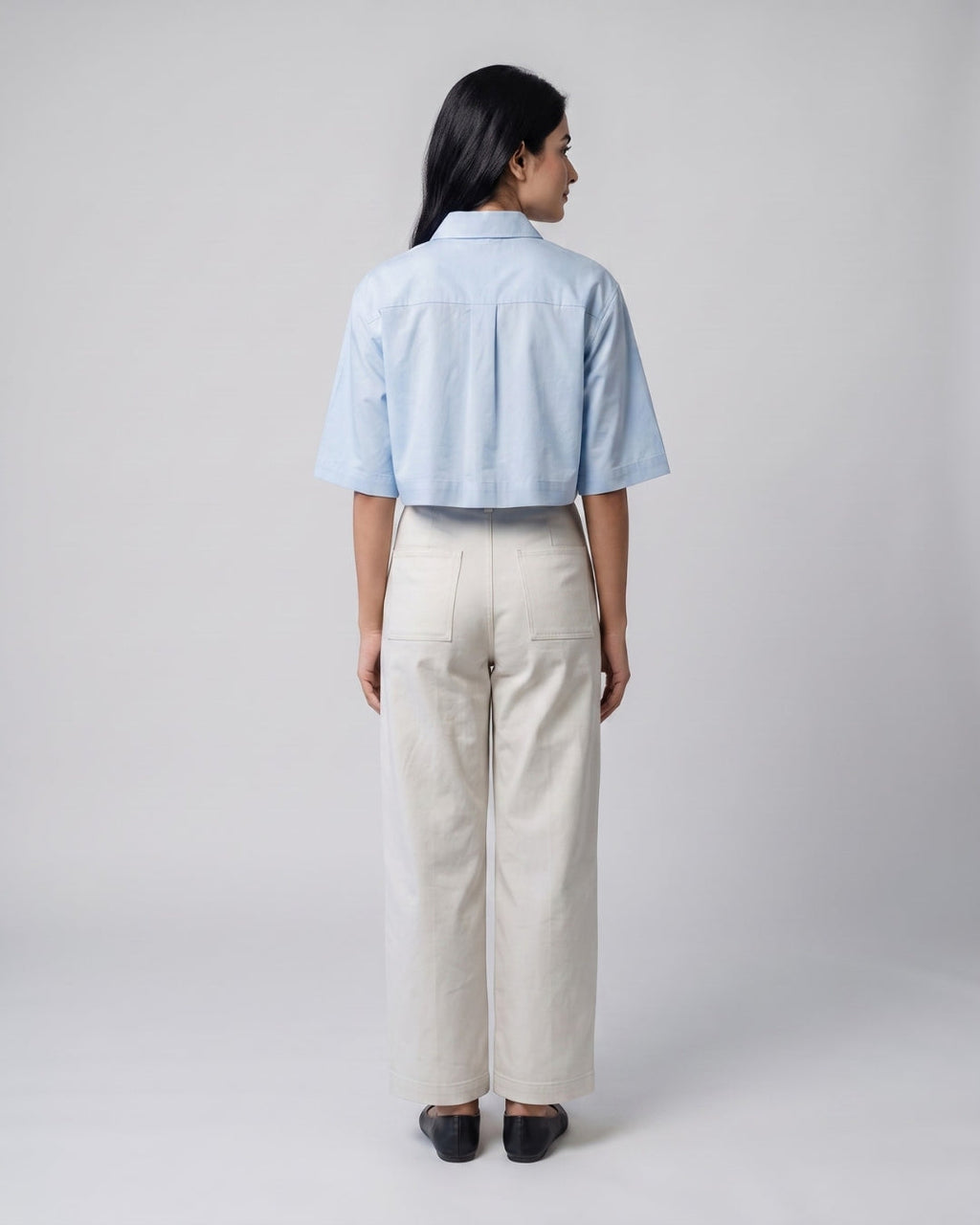 Short Sleeve Cropped Button-Down