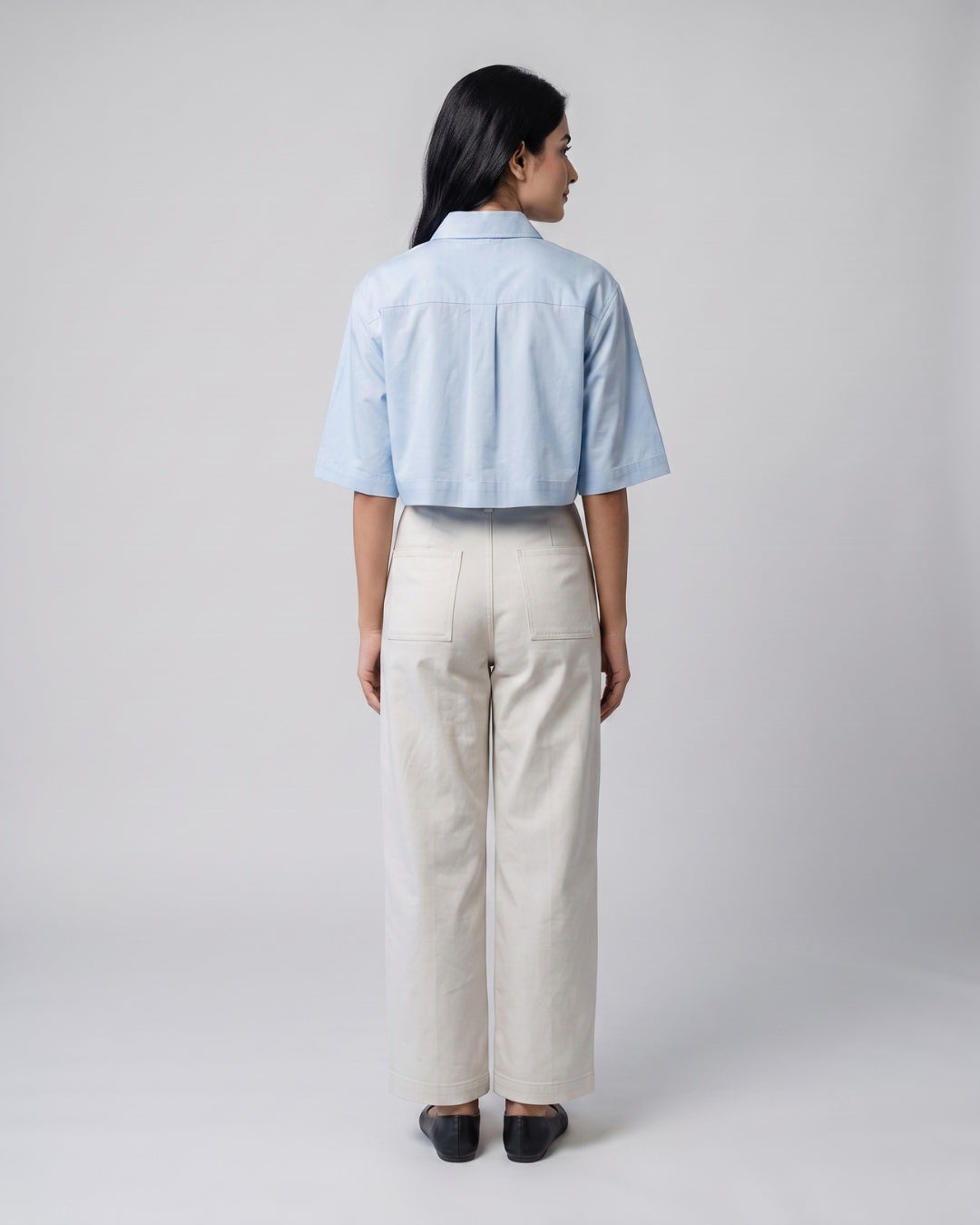 Short Sleeve Cropped Button-Down