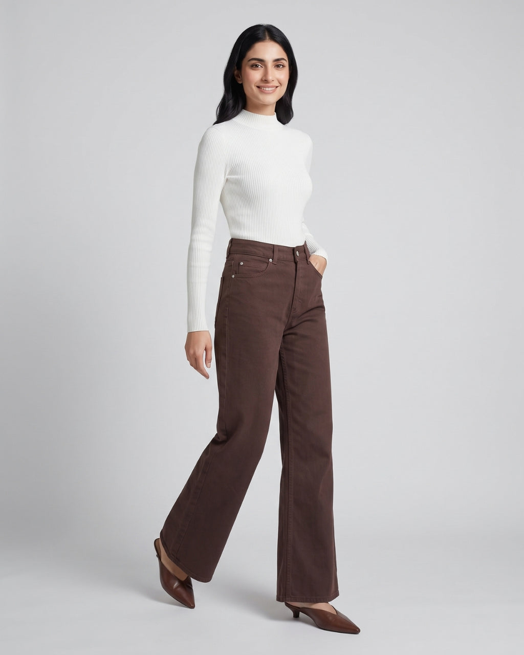 Dark Brown High-Rise Jeans