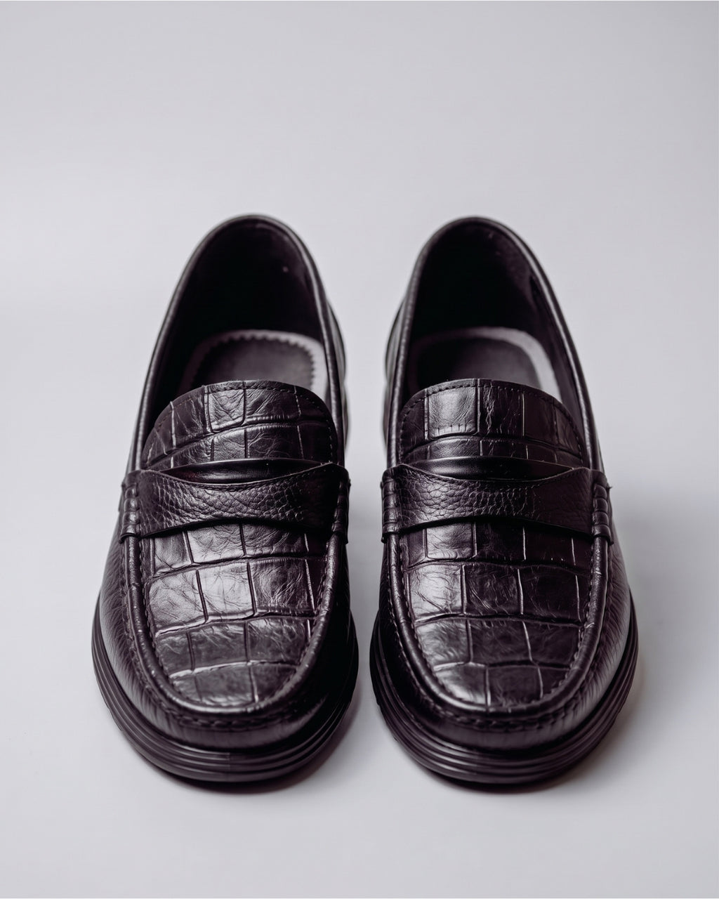 Black Croc-Embossed Penny Loafer