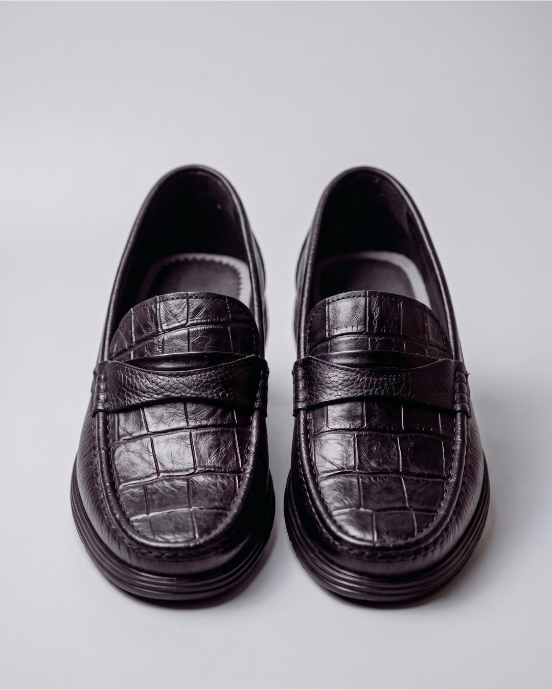 Black Croc-Embossed Penny Loafer