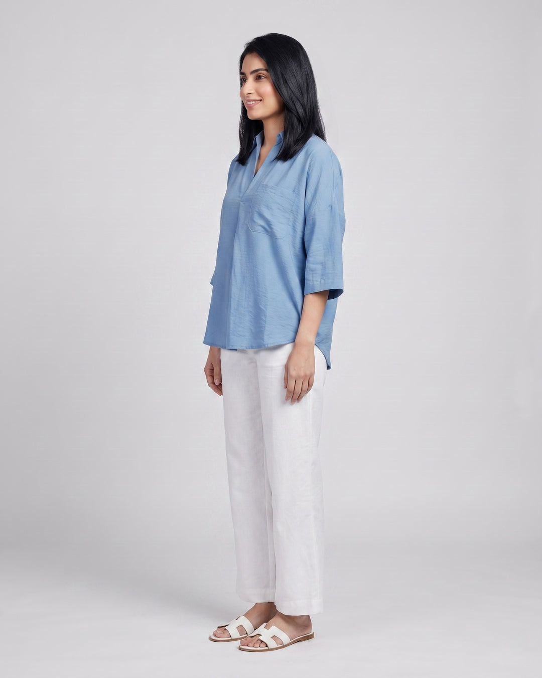 Relaxed Split-Neck Popover Shirt