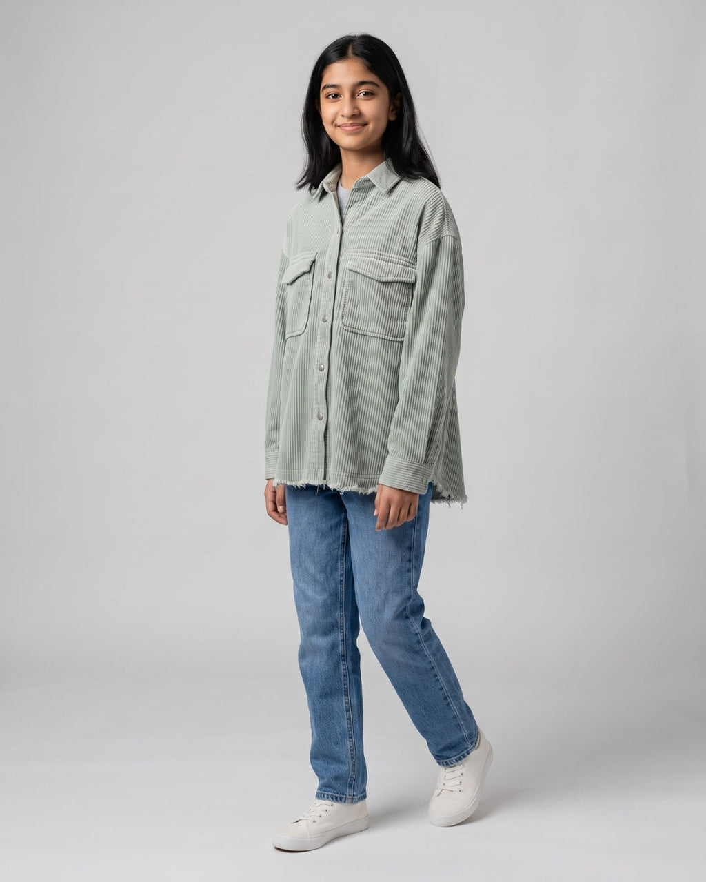 Oversized Corduroy Shirt & Jeans Set