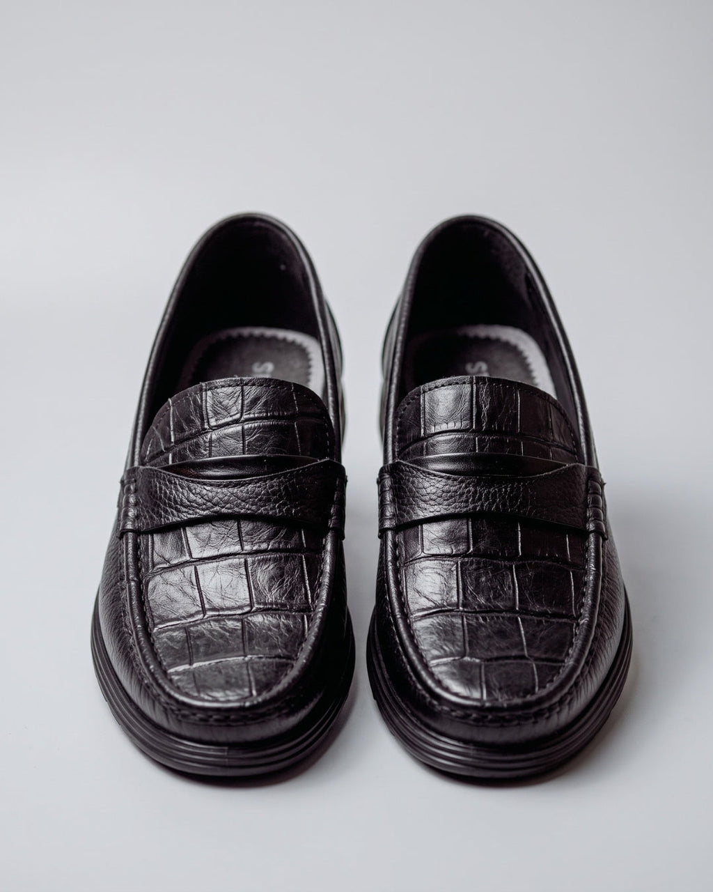 Black Croc-Embossed Penny Loafer