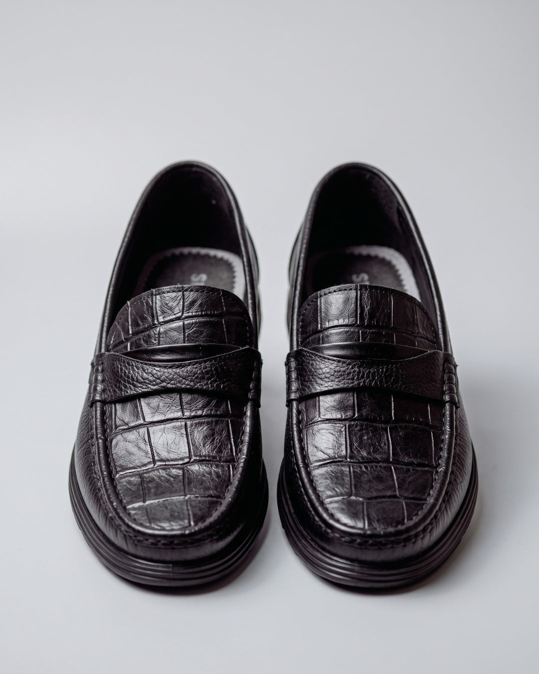 Black Croc-Embossed Penny Loafer