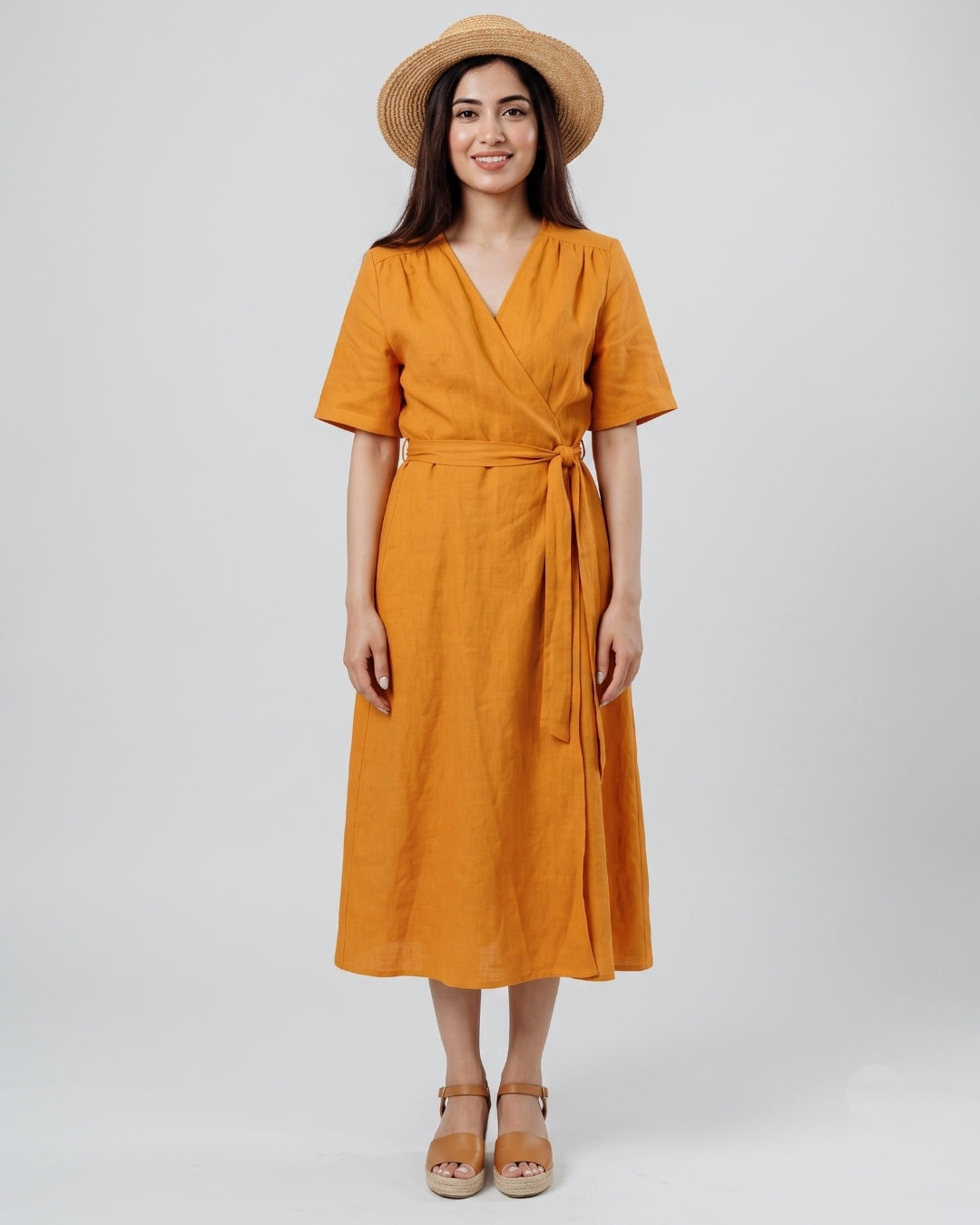 Short-Sleeve V-Neck Wrap Dress