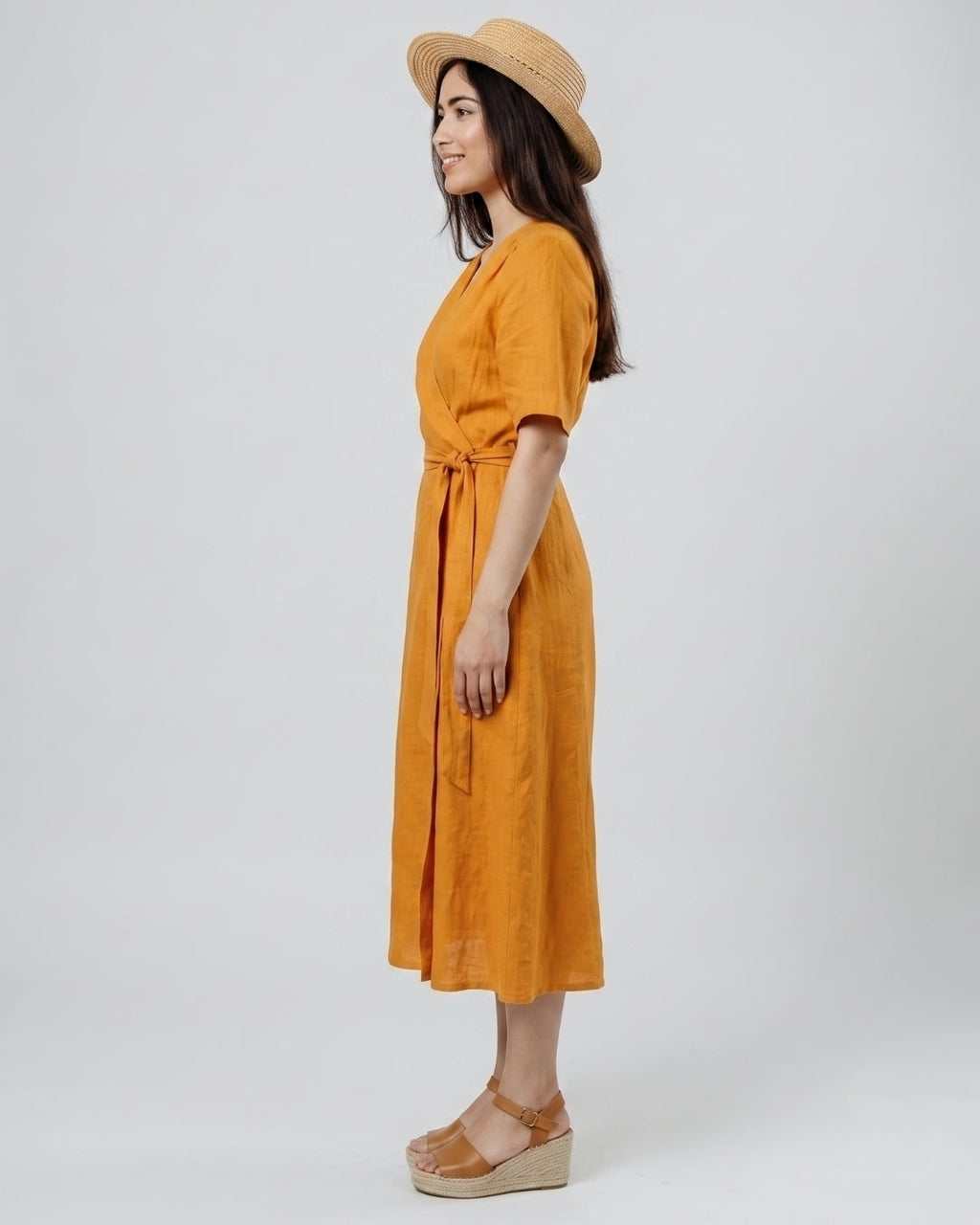 Short-Sleeve V-Neck Wrap Dress