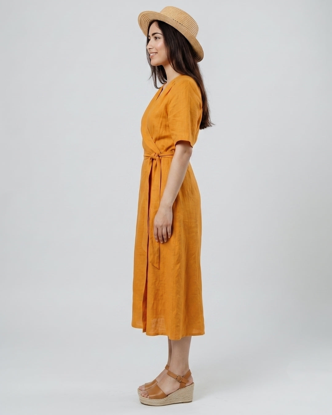 Short-Sleeve V-Neck Wrap Dress