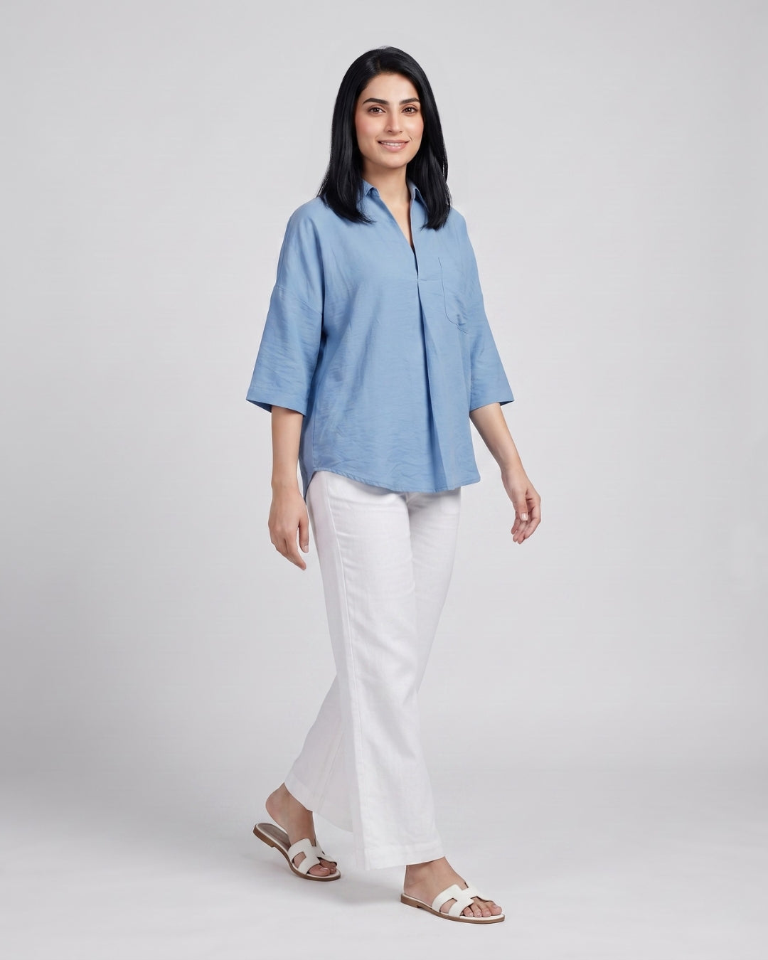 Relaxed Split-Neck Popover Shirt