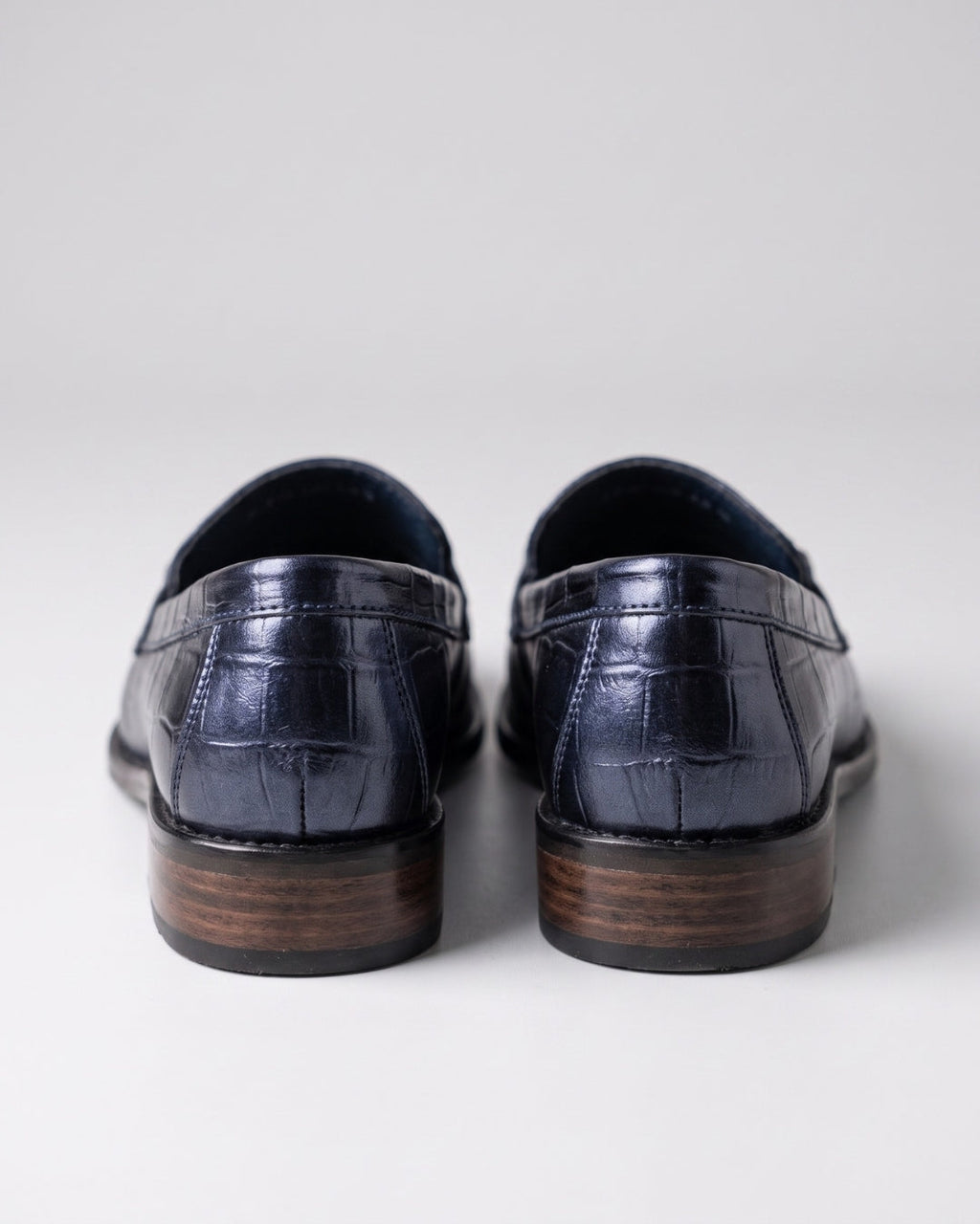 Metallic Navy Croc-Embossed Loafers