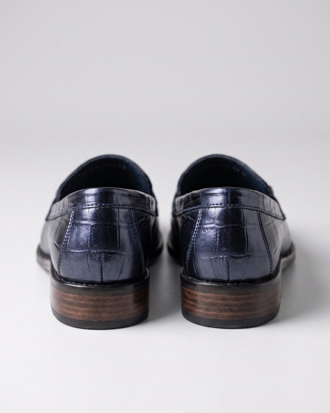 Metallic Navy Croc-Embossed Loafers