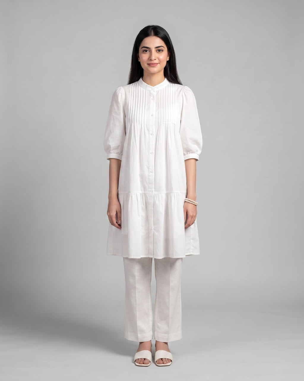 Tiered Puff Sleeve Longline Shirt