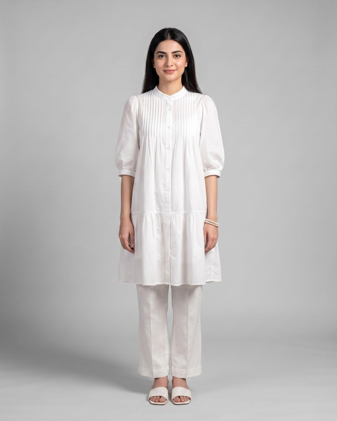 Tiered Puff Sleeve Longline Shirt