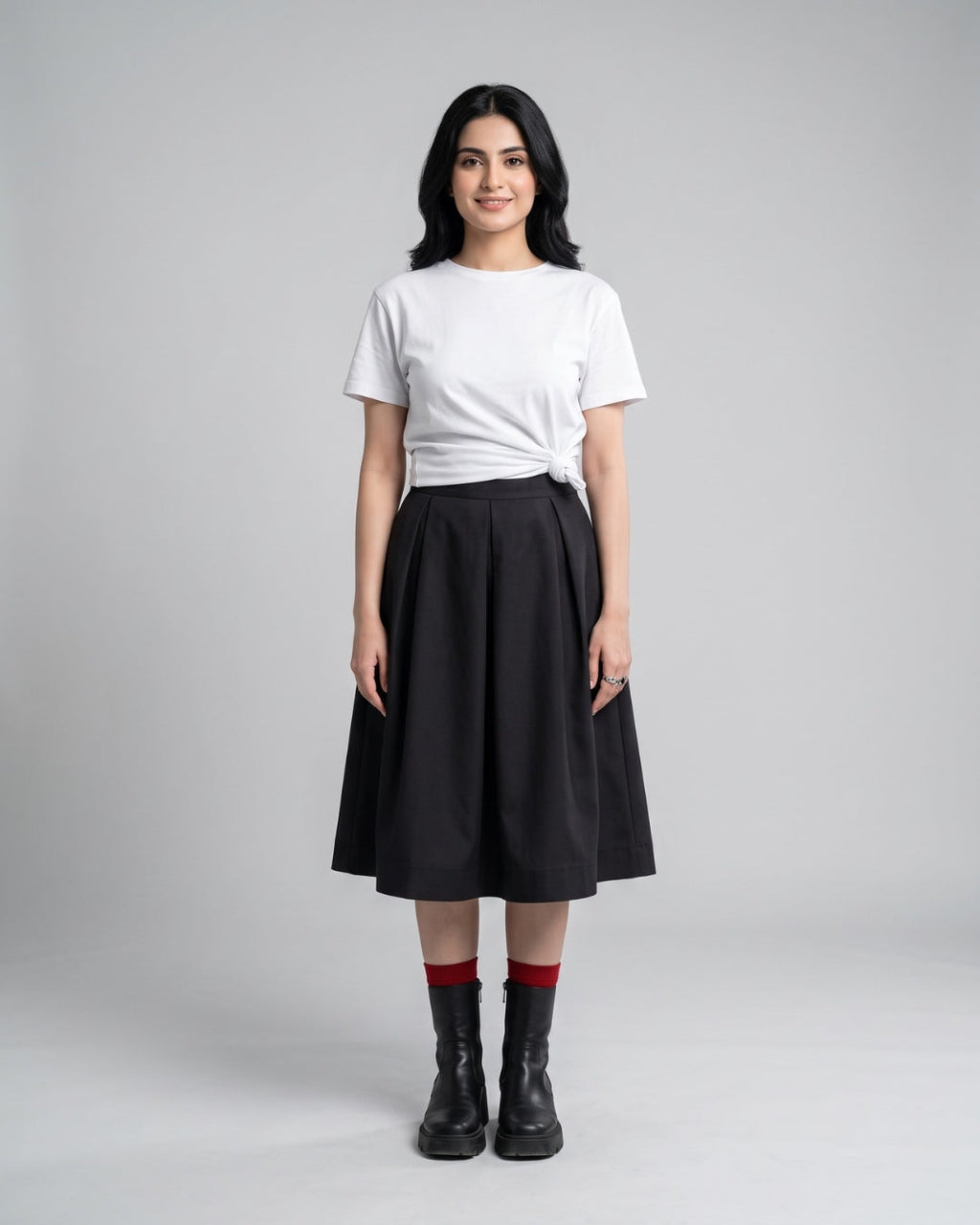 Classic Black Pleated Midi Skirt