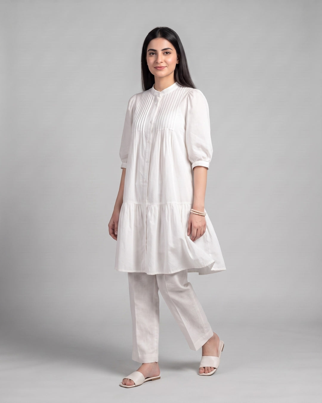 Tiered Puff Sleeve Longline Shirt